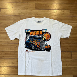 Vintage All Fired Up Flamed Hot Rod Coupe Tee - White
